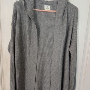 Aerie Offline Longline Open Hooded Cardigan, Oversized, Size XS, Gray